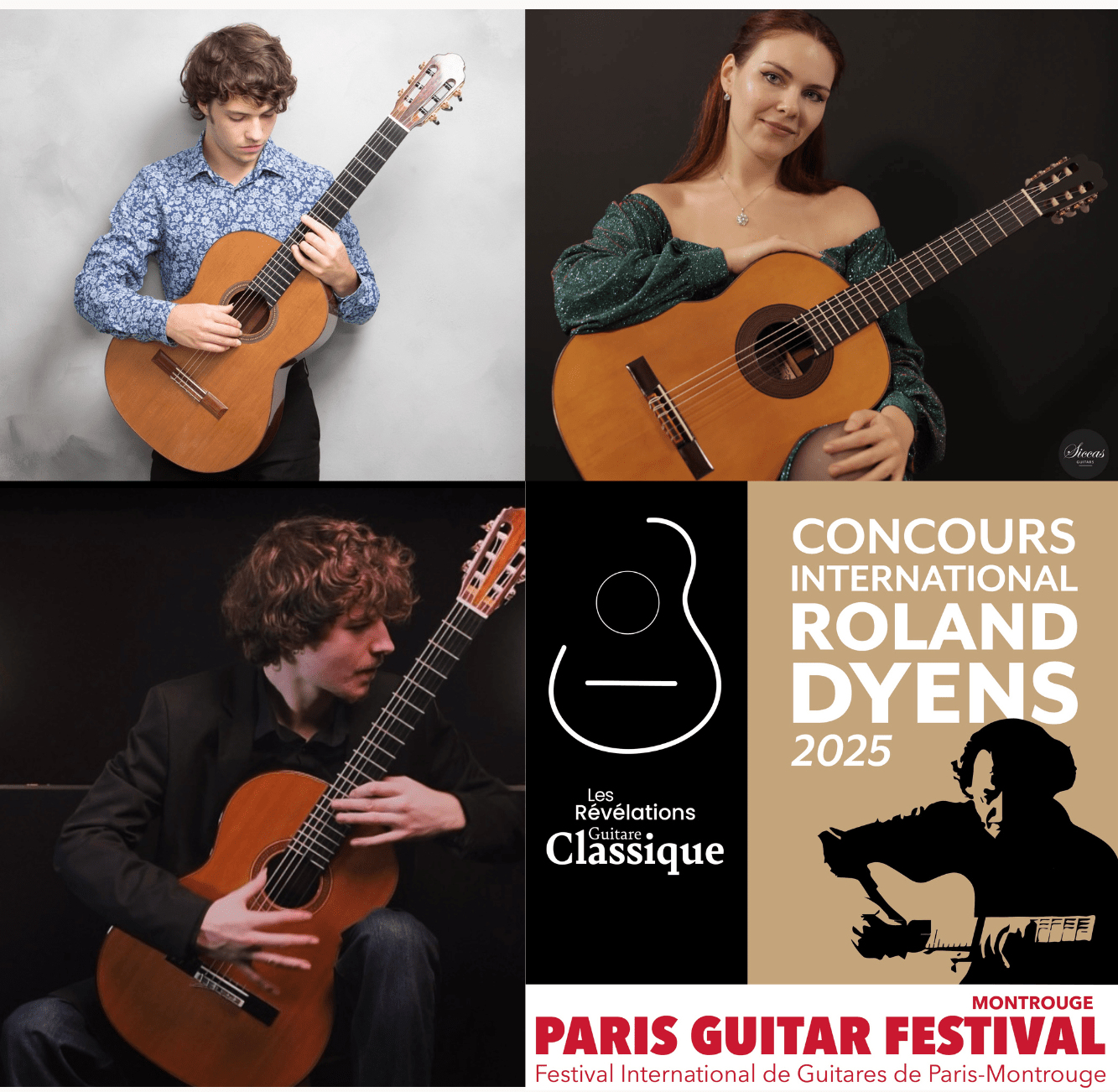 Vera Danilina, Paolo Besson et Eliot Girardon, finalistes du Concours international Roland Dyens 2025.
